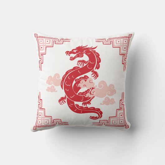 赤Chinoiserie Dragon and Clouds クッション (裏面)