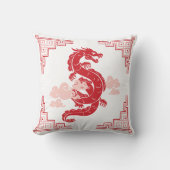 赤Chinoiserie Dragon and Clouds クッション (正面)
