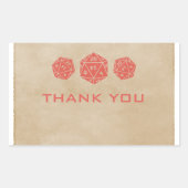 赤D20グランジサイコロゲーマーありがとうステッカー 長方形シール (正面)