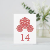 赤D20サイコロ表番号はがき ポストカード (スタンド正面)