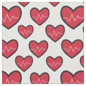 赤ECGハート医療パターン ファブリック (クローズアップ)