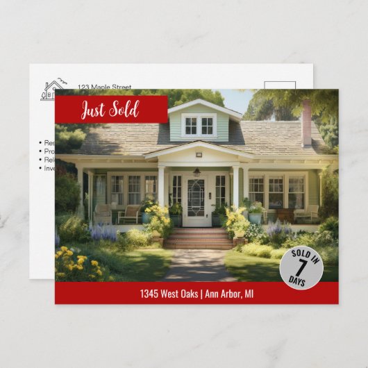 赤Just Sold不動産実在マーケティングロゴ ポストカード (正面/裏面)