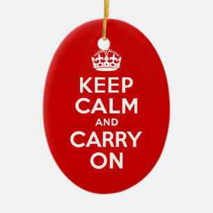赤Keep Calm and Carry On セラミックオーナメント