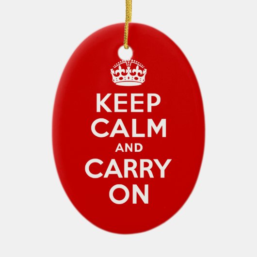 赤Keep Calm and Carry On セラミックオーナメント (正面)