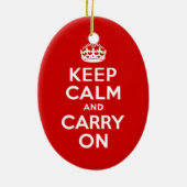 赤Keep Calm and Carry On セラミックオーナメント (裏面)