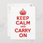 赤Keep Calm and Carry On ポストカード (正面/裏面)
