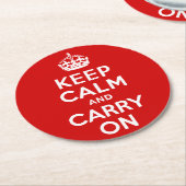 赤Keep Calm and Carry On ラウンドペーパーコースター (アングル)