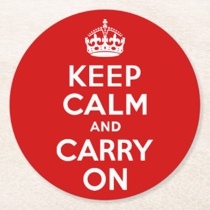 赤Keep Calm and Carry On ラウンドペーパーコースター