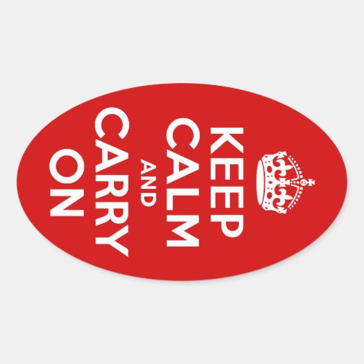 赤Keep Calm and Carry On 楕円形シール (正面)