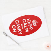 赤Keep Calm and Carry On 楕円形シール (封筒)