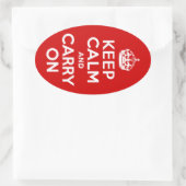 赤Keep Calm and Carry On 楕円形シール (バッグ)