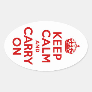 赤Keep Calm and Carry On 楕円形シール