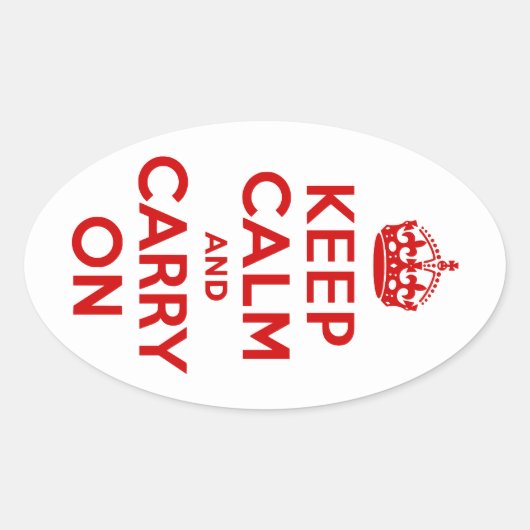 赤Keep Calm and Carry On 楕円形シール (正面)