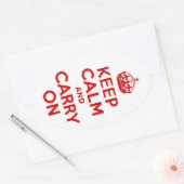 赤Keep Calm and Carry On 楕円形シール (封筒)