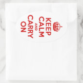 赤Keep Calm and Carry On 楕円形シール (バッグ)
