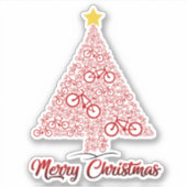 赤Mtb自転車クリスマスツリーメリークリスマス シール (正面)