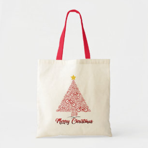 赤Mtb自転車クリスマスツリーメリークリスマス トートバッグ