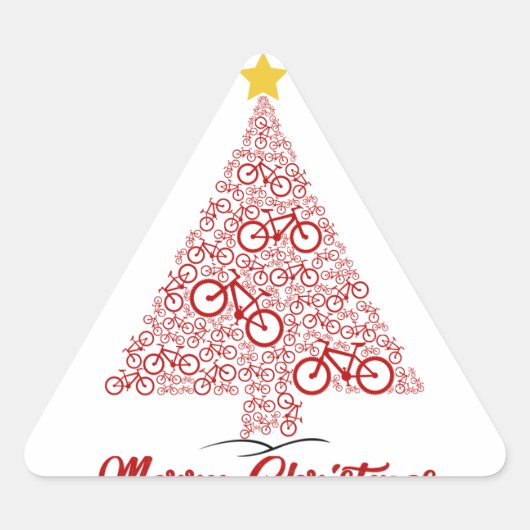 赤Mtb自転車クリスマスツリーメリークリスマス 三角形シール (正面)