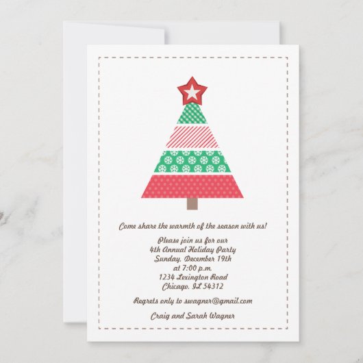 赤nグリーンクリスマスツリー年次クリスマスパーティー 招待状 (正面)