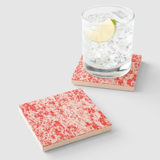 赤n白の丸紅斑点四角い石コースター ストーンコースター (横)