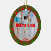 赤n緑パーソナライズされたのクリスマス抽象芸術写真 セラミックオーナメント (右)