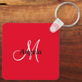 赤QRコードキーリングソーシャルメディア正方形アルミニウム キーホルダー (裏面)