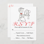 赤RSVP新郎新婦ブラックアンドホワイト結婚ズ インビテーションポストカード (正面/裏面)
