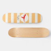 赤Tレックス恐竜；オレンジストライプ色 スケートボード (横)
