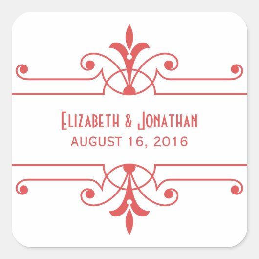 赤V2装飾ファンシー結婚式用シール スクエアシール (正面)