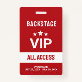 赤VIPバックステージすべてのアクセスパスIDバッジ バッジ (正面)