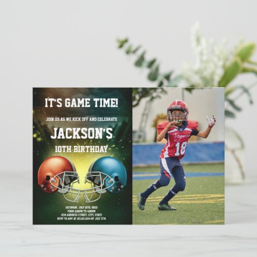 赤vs青サッカー誕生日招待状w写真 招待状 (スタンド正面)