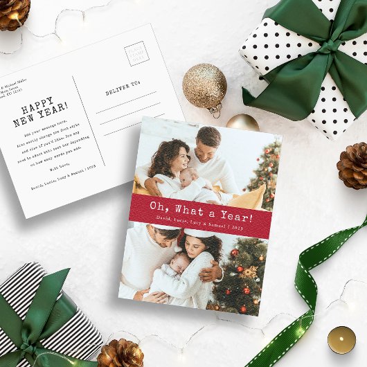 赤What A Year Holidayはがき ポストカード