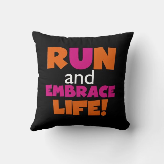 走と抱擁ライフオレンジピンク文字 クッション (裏面)