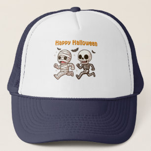 走のミイラ&スケルトン – かわいいハロウィーンデュオ キャップ