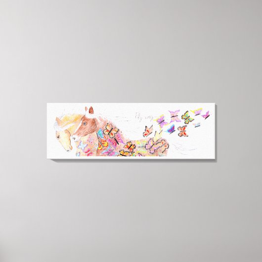 走の馬と蝶 キャンバスプリント (正面)