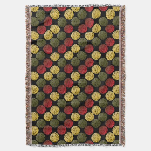 走り書きのイカットは、赤いの|を金ゴールド緑一周します スローブランケット (正面縦)