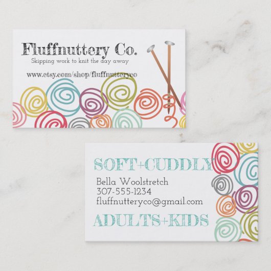 走り書きヤーンの球の編み物針の名刺 名刺 (正面/裏面)