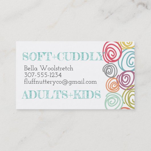 走り書きヤーンの球の編み物針の名刺 名刺 (裏面)