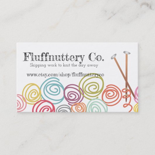 走り書きヤーンの球の編み物針の名刺 名刺 (正面)