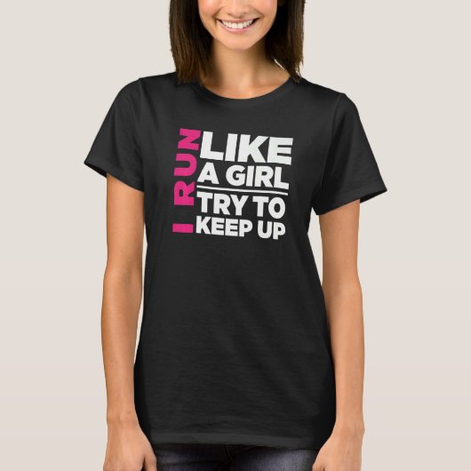 走るのが好きな女の子たちに私たちを捕まえられない ランニング大好き Tシャツ (正面)