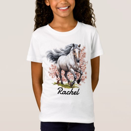 走るブルー ローン 馬 Tシャツ (正面)