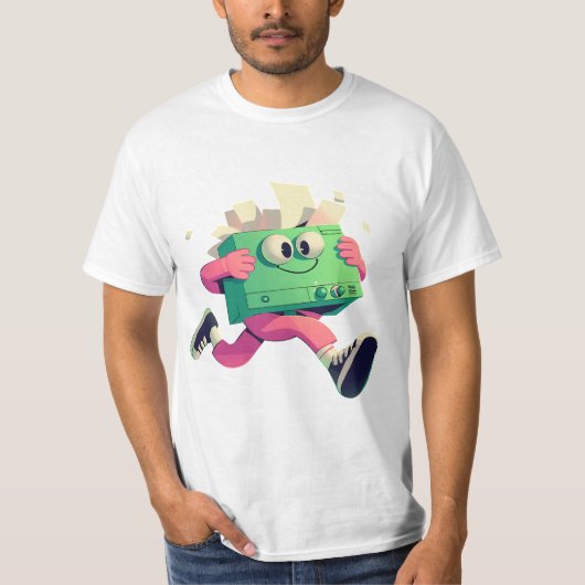 走るプリンターと飛ぶ紙 – テクノロジーハumor tシャツ (正面)