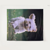 走る白いプードル かわいい犬 タペストリー (正面(横))