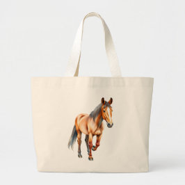走る茶色の馬 ラージトートバッグ