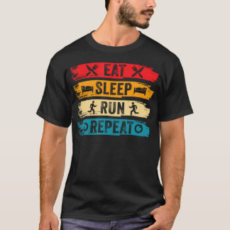 走る 寝る 繰り返す 面白い マラソン ランナー ヴィンテージ Tシャツ