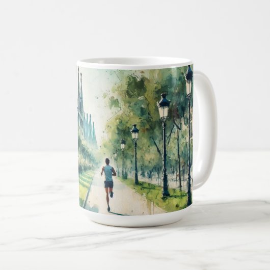 走バルセロナのスペインのウォーター色絵を描の コーヒーマグカップ (正面右)