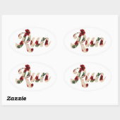 走レトロ型ヴィンテージ素朴ハイビスカス模様 楕円形シール (シート)