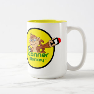 走査器猿のコーヒー・マグ15のoz -白及び黄色 ツートーンマグカップ