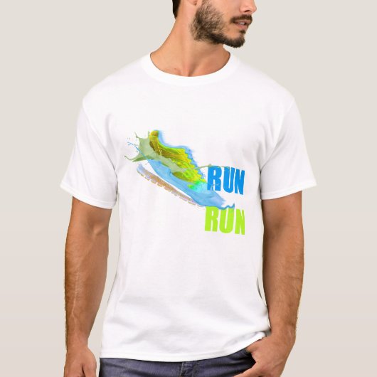 走走絵を描走、スプラッシュ青と緑の靴の靴 Tシャツ (正面)