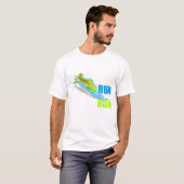 走走絵を描走、スプラッシュ青と緑の靴の靴 Tシャツ (正面フル)